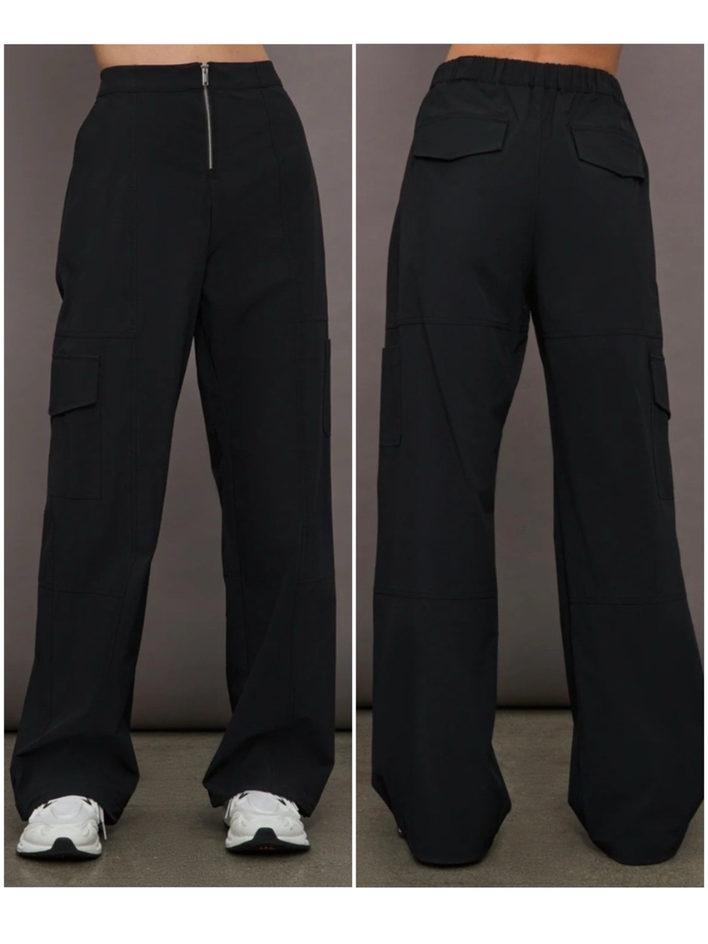 BANDIER Women’s Size L Black Quincy High Rise Wide Leg Zip-Up Cargo Pants